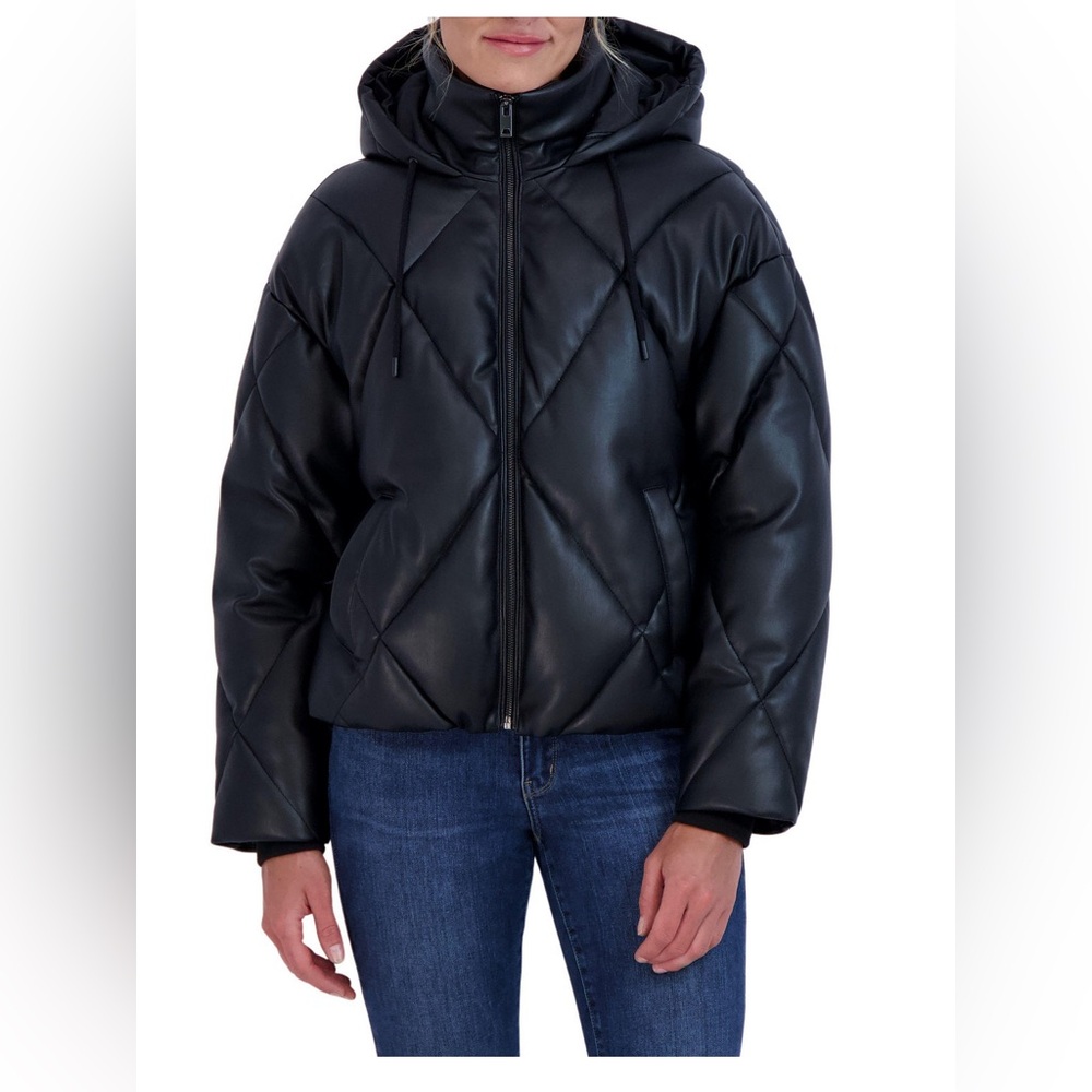 SEBBY COLLECTION FAUX LEATHER PUFFER JACKET